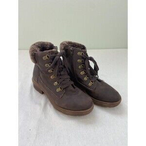 B52 by Bullboxer Women’s 8M Ankle Boots Lace Zip Brown Leather Faux Fur Lined